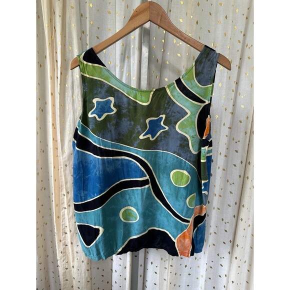 Unbranded Women's Tie Dye Stone Wash Multi-Color Retro Geometric Tank Top L - Picture 2 of 5